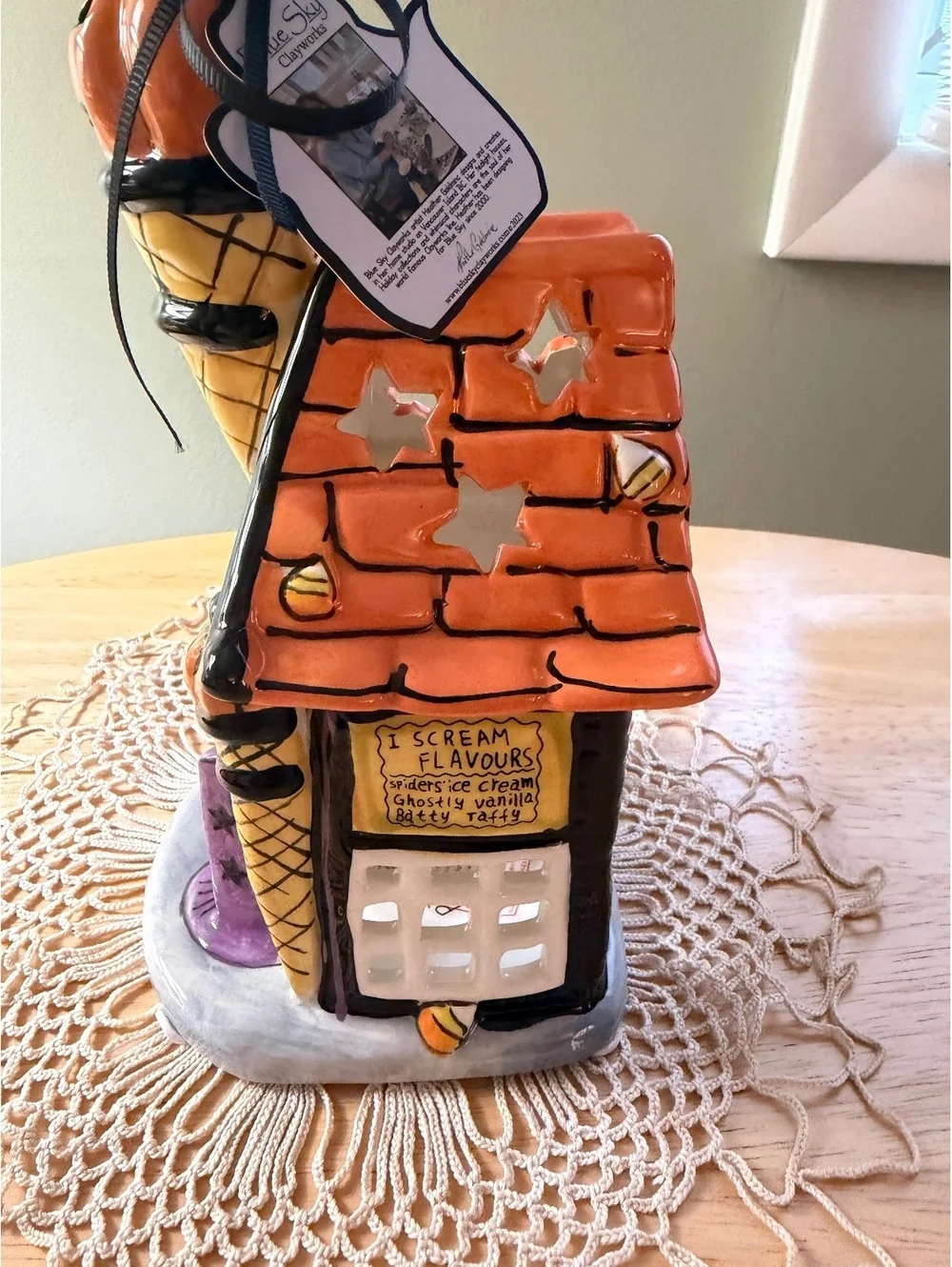 Blue Sky Clayworks Halloween Pumpkin Ice Cream Parlour Ceramic Candle Holder